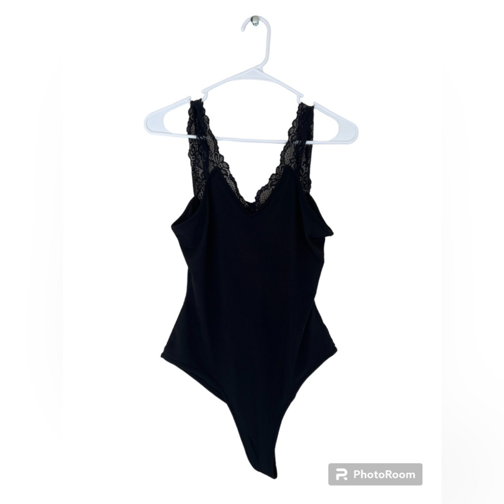 SHEIN Black bodysuit with black lace straps